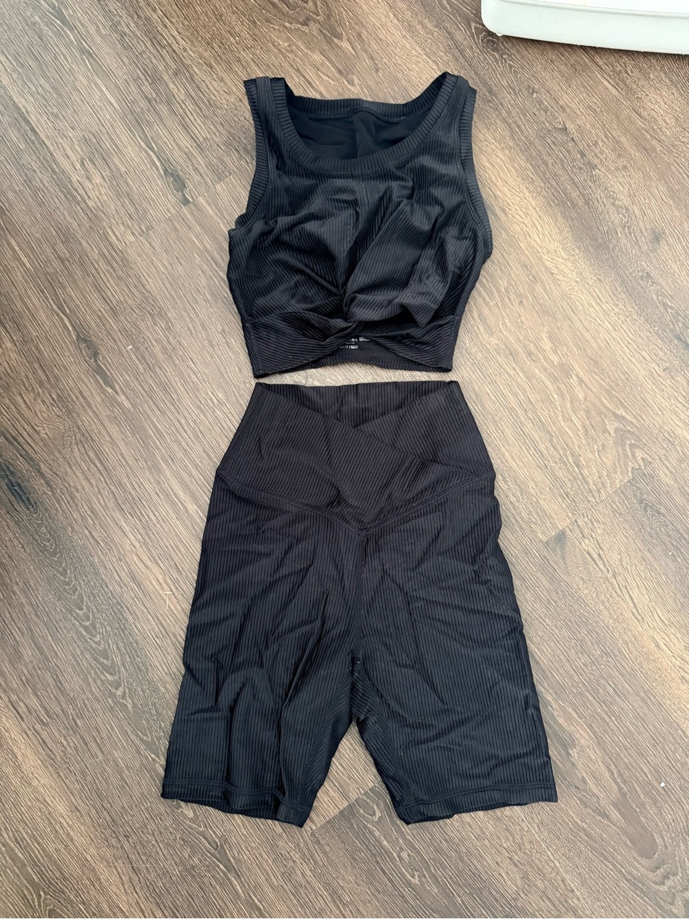 Offline by aerie Black Ribbed Crop Tank Top and Biker Shorts